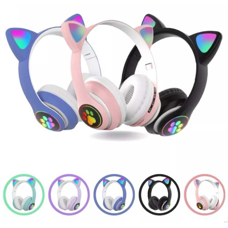 Fone Headphone Orelha Gato Colorido Led Smartphone Geek Gamer Gatinho