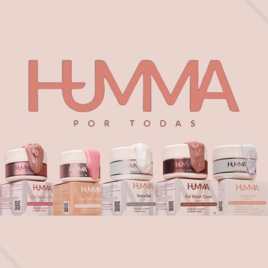 Gel Alongamento de Unhas Humma 28g - Não Abre Curvatura Auto Nivelante Capa Base