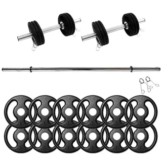 Kit Halteres De Anilhas E Barras Fitness - 21 Peças