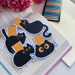 Kit Marca Páginas de Ímã Gatinhos Pretos Kawaii