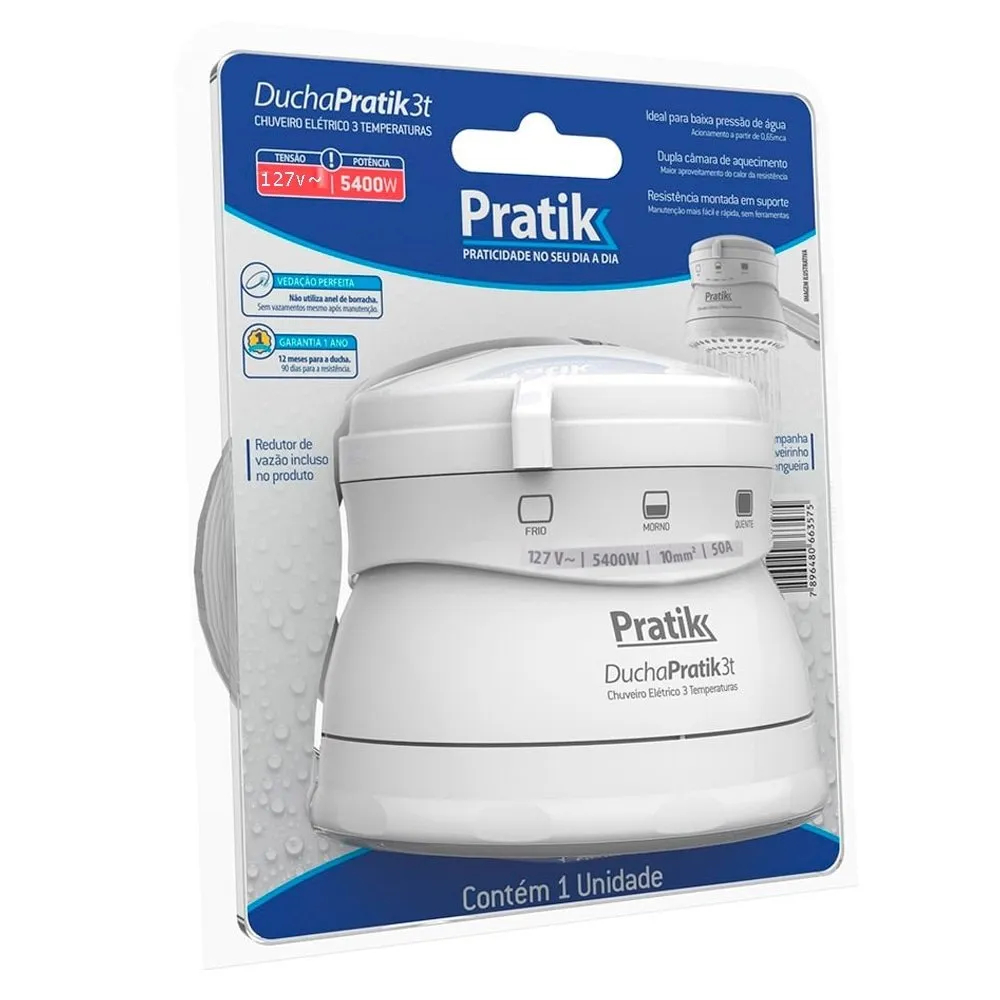 Chuveiro Ducha Pratik 3 Temperaturas 5400W 127V - Pratik