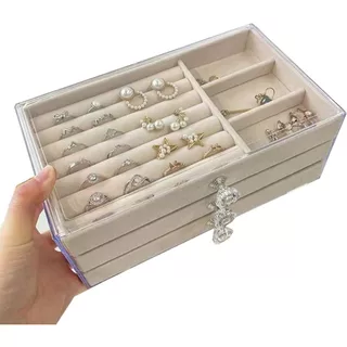 Porta Joias Organizador Acrílico Luxo Com 3 Camadas Brinco Anel caixa de armazenamento de jóias