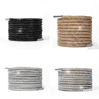 1 Par De Cadarços Femininos De Strass 3 mm Brilhante Com Ponteira De Metal