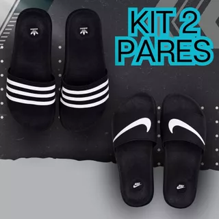 Kit 2 Pares Slide Calce Fácil Masculino Macio Versatil