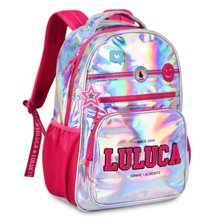Mochila De Costas Luluca Holográfico PVC Pandinha Youtuber Escolar Juvenil Teen
