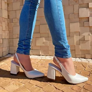 SCARPIN FEMININO SALTO BLOCO ABERTO ELEGANTE CLÁSSICO