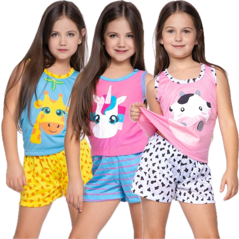 Pijama Infantil Estampa Sortida Kids Menina Menino Criança Regata Estampado Verão Manga Curta Calor Roupa Dormir | Shopee Brasil