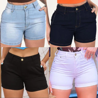 Short Jeans Cintura Alta Feminino Blogueira Curto com Lycra