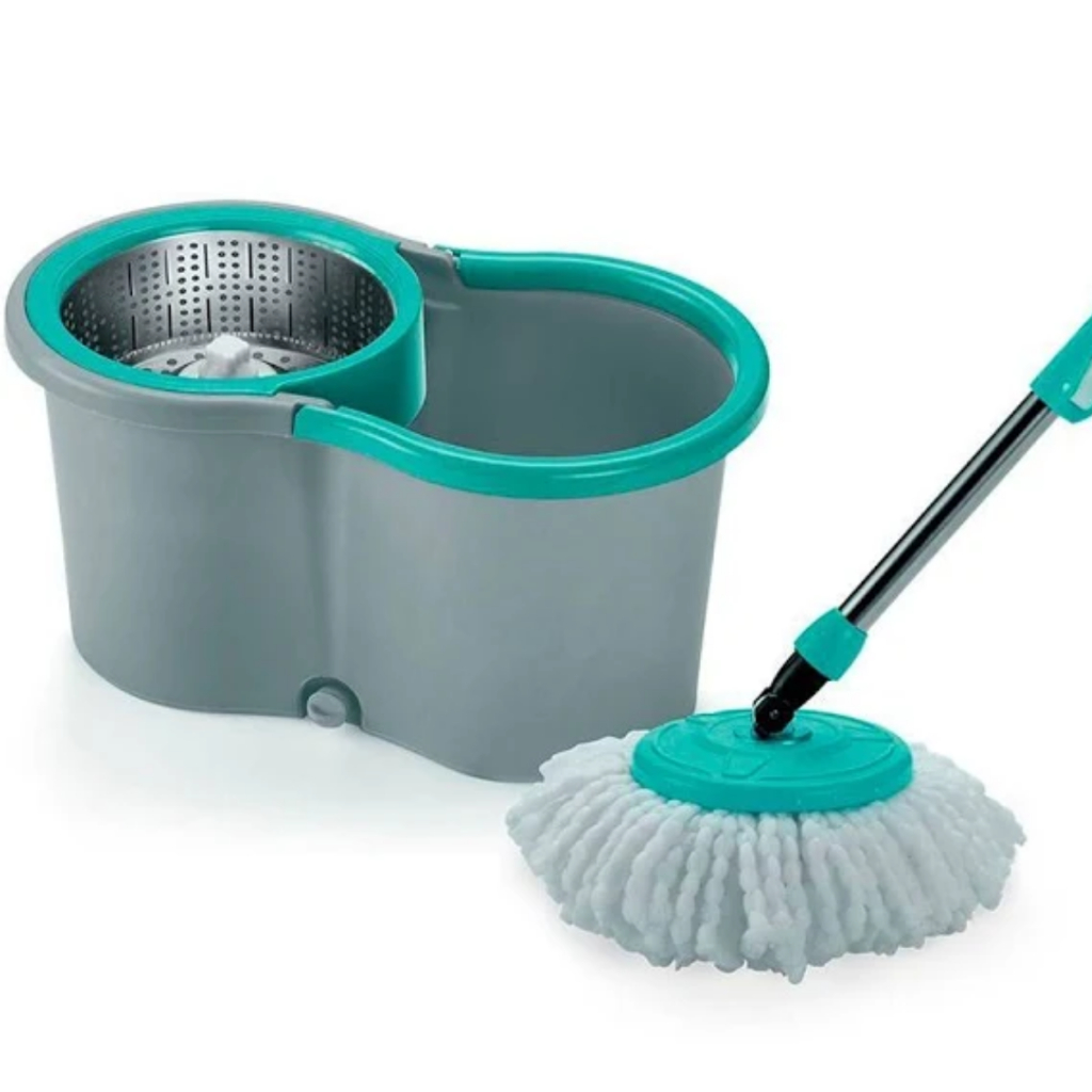 Mop Esfregão Giratório de Limpeza Rodo 360 com Rodinha 8 Litros Inox