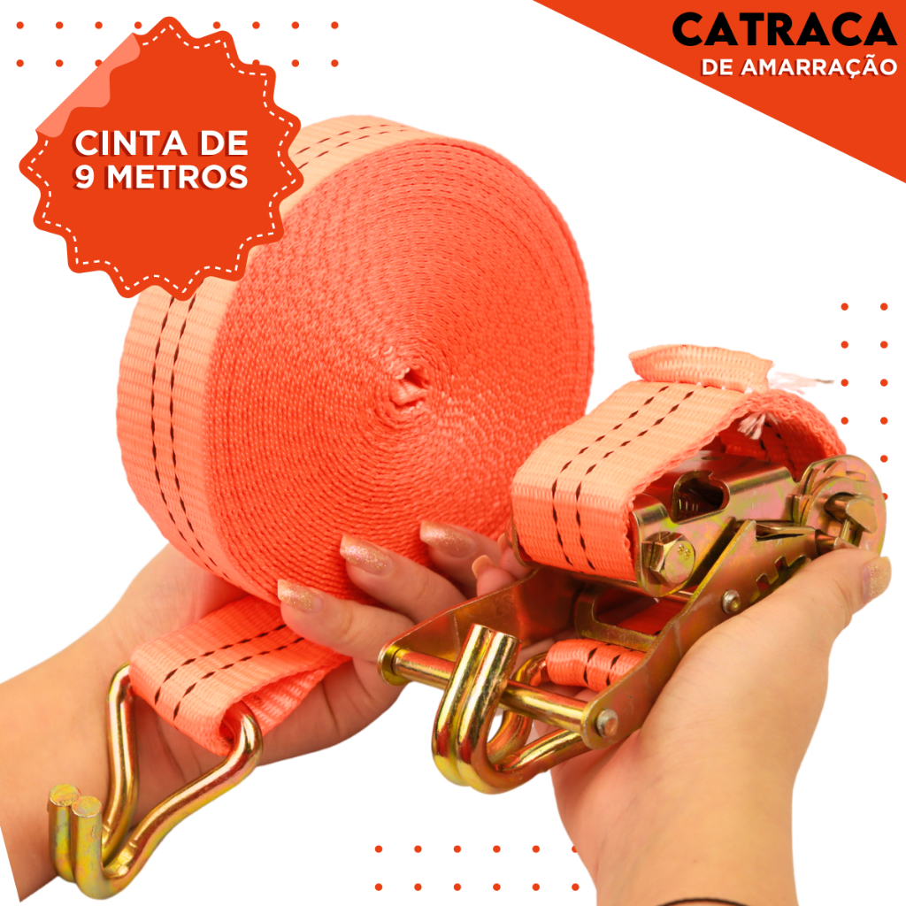 Cinta Catraca De Amarração 9 Metros Carga Até 1600kg - Mazzal