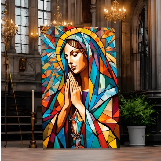 QUADRO PLACA DECORATIVA 110X80 NOSSA SENHORA VIRGEM MARIA ABSTRATO 4K FULL HD PREMIUM HALL