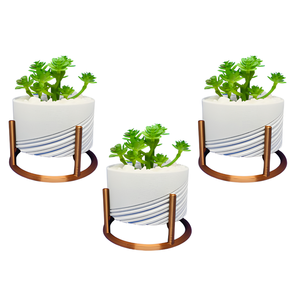 Trio de Vasos Cachepot com Suporte Para Cactos ou Suculentas