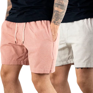 Kit 2 Shorts em Linho Masculino Premium Mauricinho Social Casual Moda Praia verão Brim Super Fresquinho Rosa e Creme