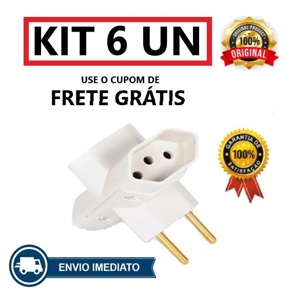 KIT 6 Adaptador Te Triplo Benjamin Tê Padrão Imetro para Tomada 10a 20a Pino Maciço