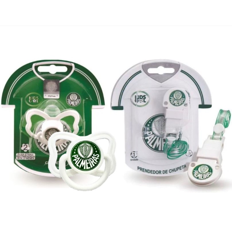 Kit Chupeta com Prendedor Tamanho 1 - 0 à 6 meses Palmeiras Verdão Licenciado Oficial Kids Gol