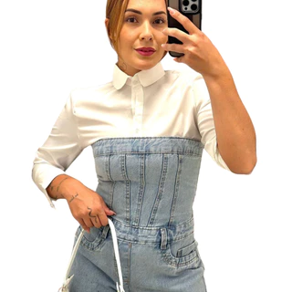 MACACÃO JEANS TOMARA QUE CAIA PANTALONA WID LEG COM ZÍPER TRASEIRO TENDENCIA MODA BLOGUEIRA