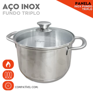 Panela de inox com Tampa de vidro 3,7 Litros - Caçarola Fundo Triplo - BNVT