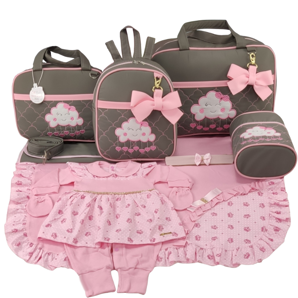 Kit Bolsa Maternidade Menina Nuvem + Saida