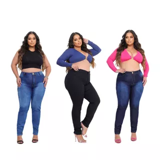Calça Jeans Feminina Plus Size Cintura Alta Com Lycra (Elastano) Premium efeito Empina Bumbum
