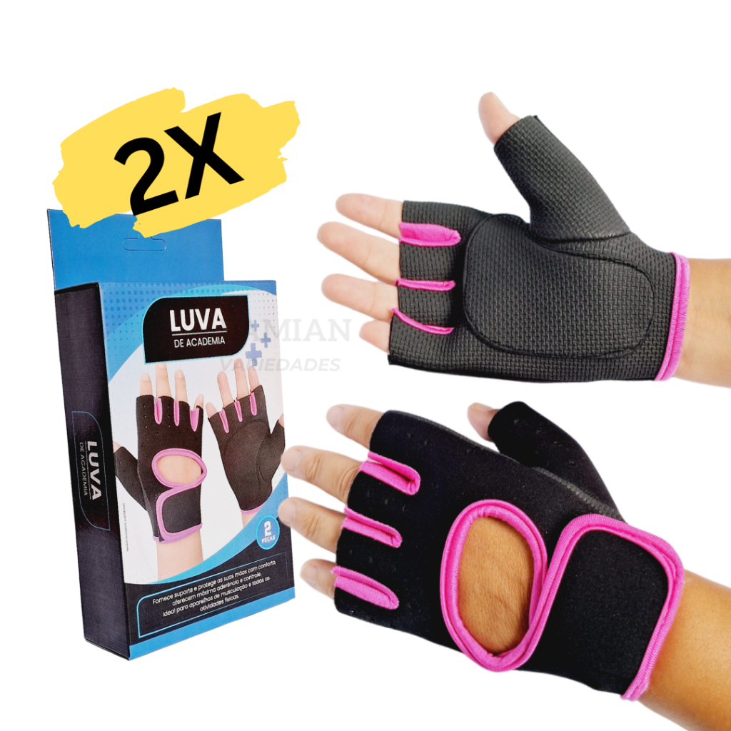 Kit 2 Pares Luva de Academia Feminina Para Treino Musculação Ciclismo ...