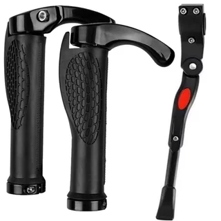 kit Descanso pezinho lateral c/ regulagem para bike bicicleta aro 20 24 26 27,5 e 29 + Par De Manopla Bike Ciclismo Anatômica Gel Trava Bar End Qualidade Conforto