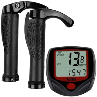 Velocímetro Digital Bike A Prova D'agua Com Fio 15 Função + Par De Manopla Bike Ciclismo Anatômica Gel Trava Bar End Qualidade Conforto