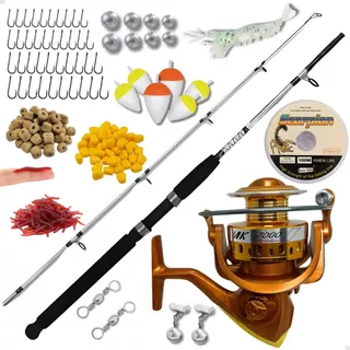 Kit de Pesca Vara 1,65m Fibra Vidro Maciça e Molinete Grande 7000 Drag 20kgs de Alumínio