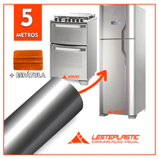 5 Metros Adesivo Película Vinil Prata E Dourado Tipo Inox + Espatula Para Aplicação Impermeável Envelopar Decorar Fogão Geladeira Móveis