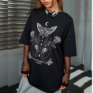 Camiseta feminina estilo y2k blusa T-shirt místico/gótico estampa grande