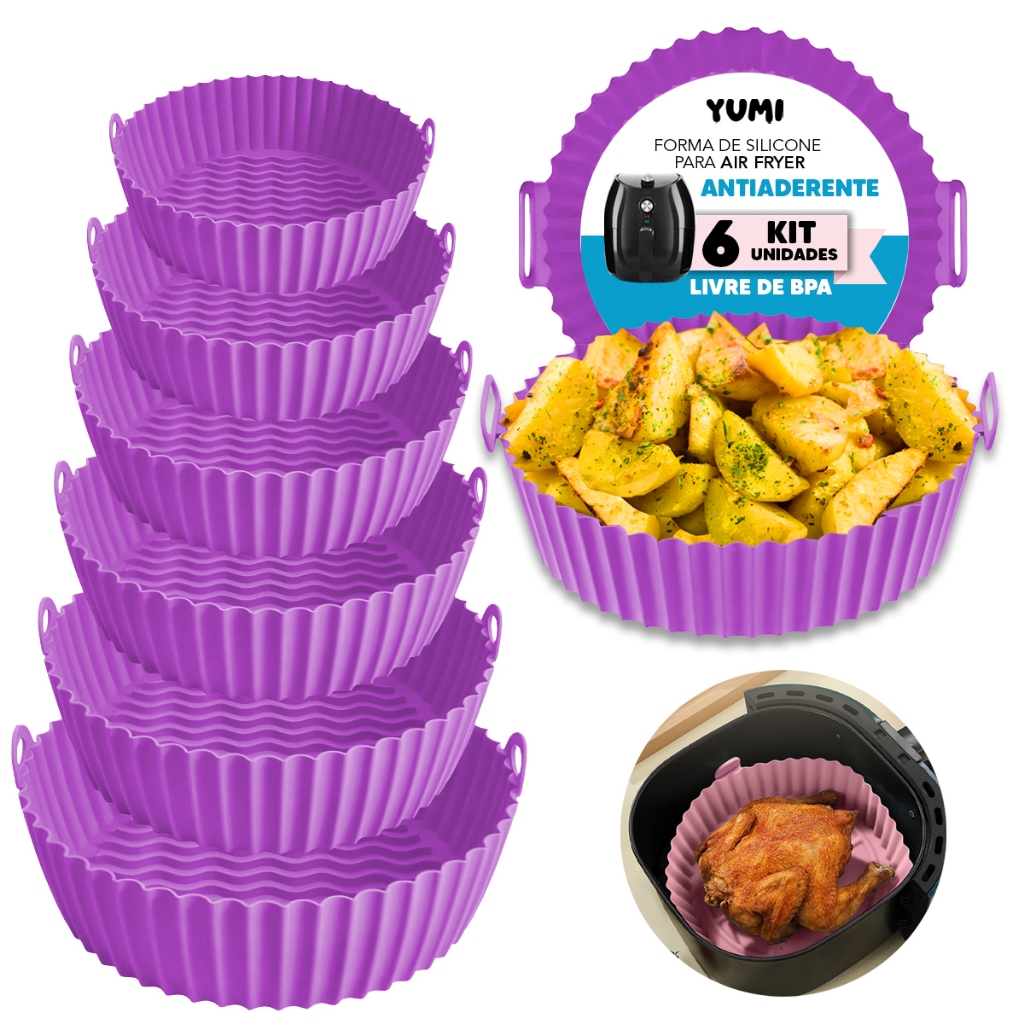 6 Peças/Conjunto A Melhor Forma Silicone P/ Fritadeira Air Fryer forno Micro-ondas C Alça cesto 80g Grossa + Resistente