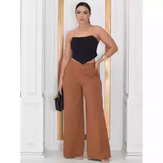 calça feminina pantalona tecido em poliamida com bolso