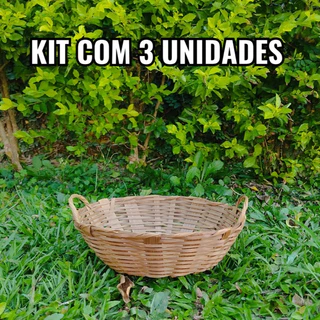kit 3 cesta de mesa, para frutas, pãozeira de bambu e cesta para decoração