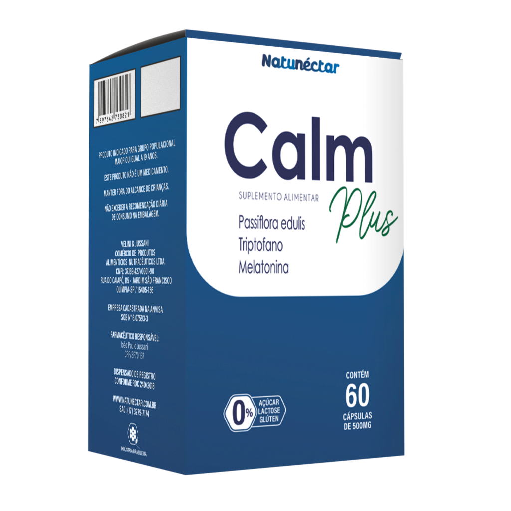 Calm Plus - Maracujá - Triptofano 500mg 60 CAPS - Natunéctar