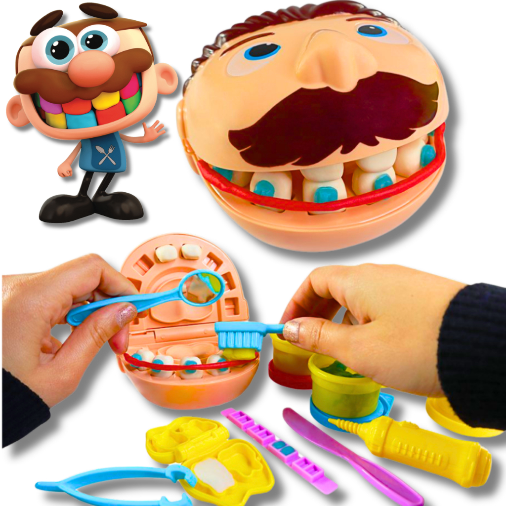 Brinquedo Massinha Dentista 14 Peças igual José Comilão Aparelho Carie Dentes Saúde Bucal