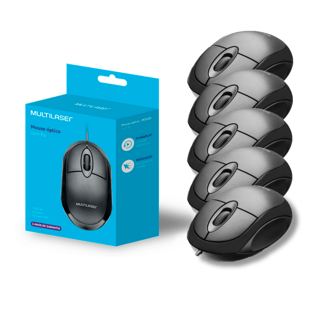 Mouse Para Pc Óptico Usb 1200dpi Multilaser Kit Com 05 unidades