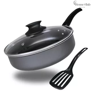 Frigideira Alta 24 cm Antiaderente 5 Camadas De Teflon com Tampa de Vidro Cor Preto Grafite