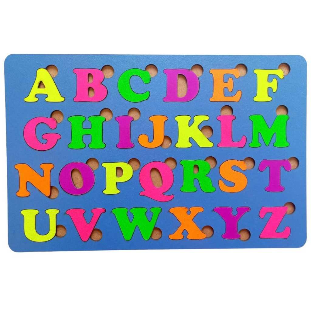 Alfabeto Educativo Azul com Letras Neon Destacáveis em MDF (Madeira)