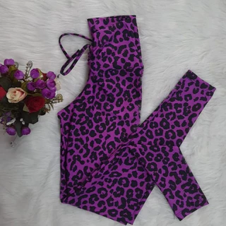 Calça Legging Corda Cintura Alta Fitness para Academia em Animal Print