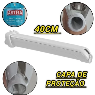 Tubo Braço cano chuveiro 40 cm reforçado branco brilhante Astra com capa de proteção cobrir os fioss