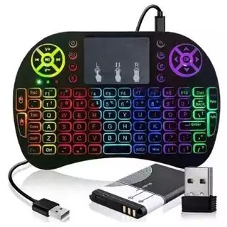 Mini Teclado Controle Sem Fio Para Smart Tv Tv Box Pc Com Led RGB