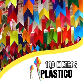 Kit 100 Metros Bandeirinhas Festa Junina / São João Bandeirola Plástico Colorido - Resistente a Água