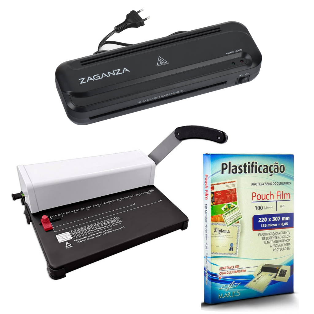 Kit Plastificadora + Encadernadora + 100 Plásticos Polaseal | Shopee Brasil