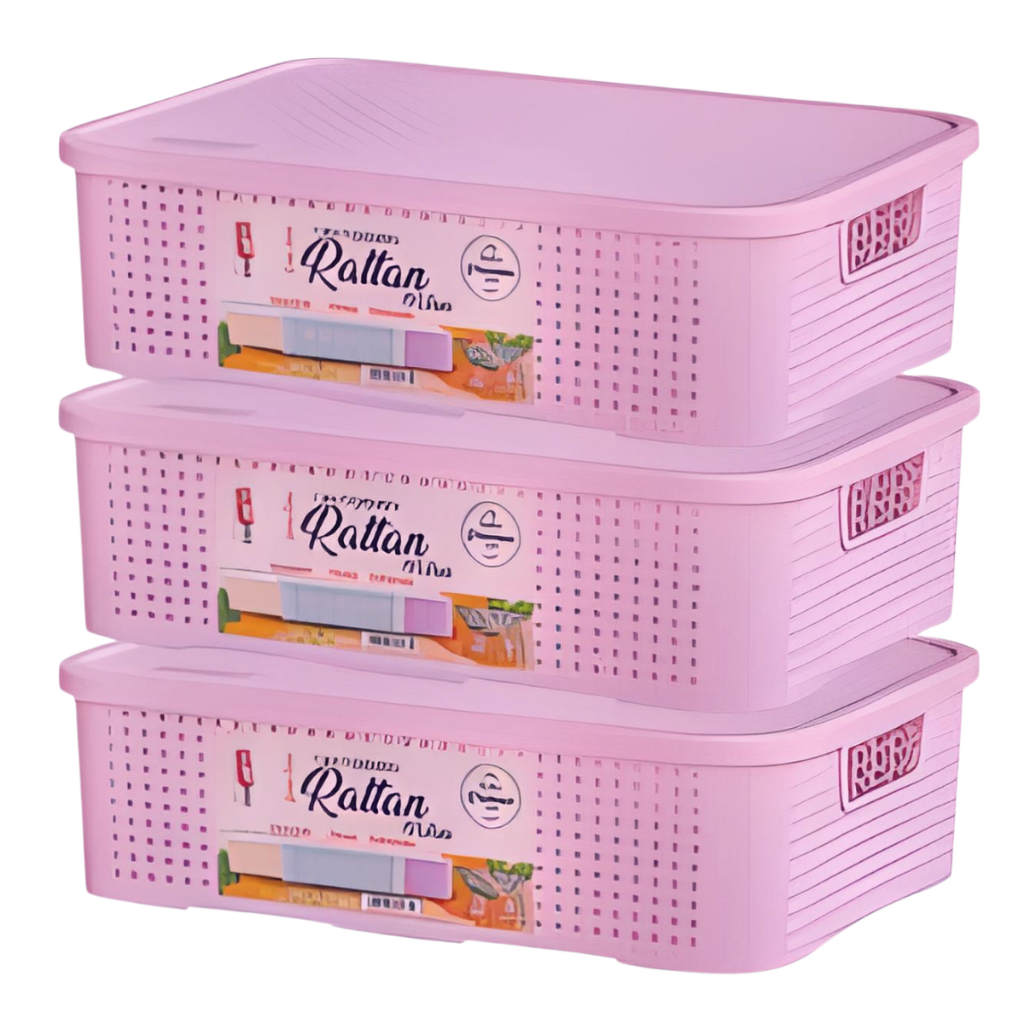Kit 3 Caixas Organizadoras Multiuso Rattan 10 litros Empilhavel Resistente