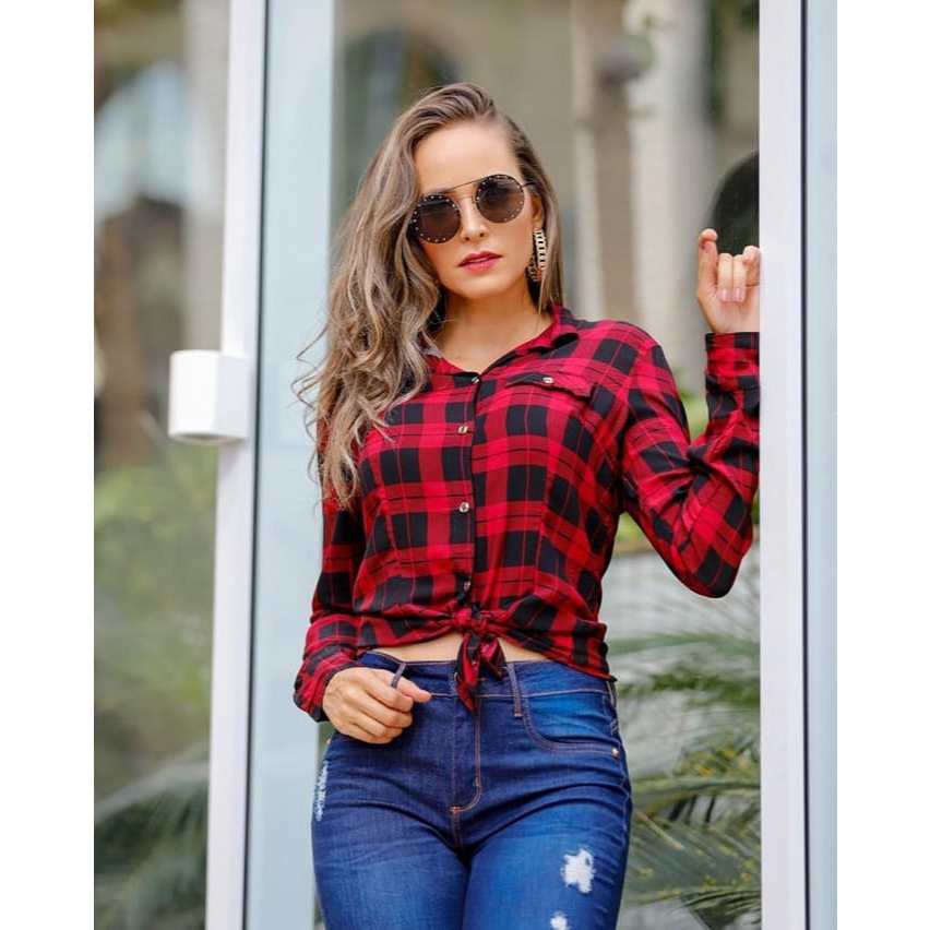 CAMISA XADREZ MANGA LONGA TECIDO COM BOTOES quadriculado vermelho