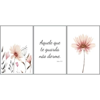 kit 3 Plaquinhas Decorativas 40x60cm Frases Aquele Que te Guarda Não Dorme