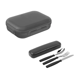 Marmita Lancheira Hermética com Divisória Box e Kit Talher com Estojo Coza