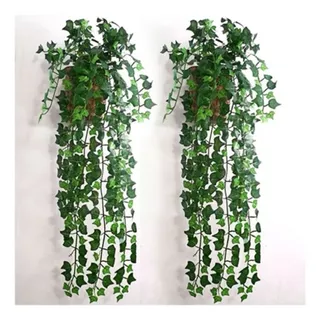 Kit 1 Arranjo Planta Decorativa + Vaso Trançado Marrom 3 Pendentes Artificial Folhas De Hera
