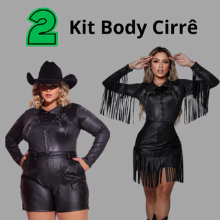 KIT 2 Body Feminino Brilho Country Plus Size Manga Longa strass Pedraria com Botão Boiadeira Ana Castela Rodeio Pecuária