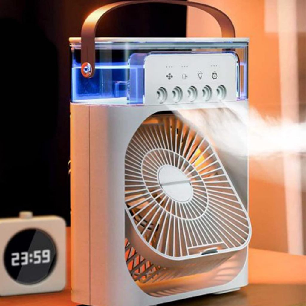 Ventilador Com Umidificador Climatizador De Ar Condicionado, 3 Velocidades, Led RGB, Aromatizante