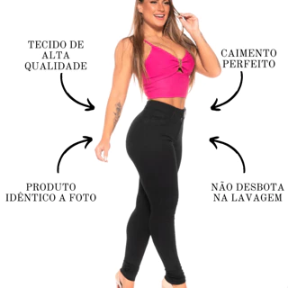 Calça Jeans Preta Skinny Feminina Cós Alto Levanta Bumbum Com Lycra (elastano) calça jeans cintura alta preta